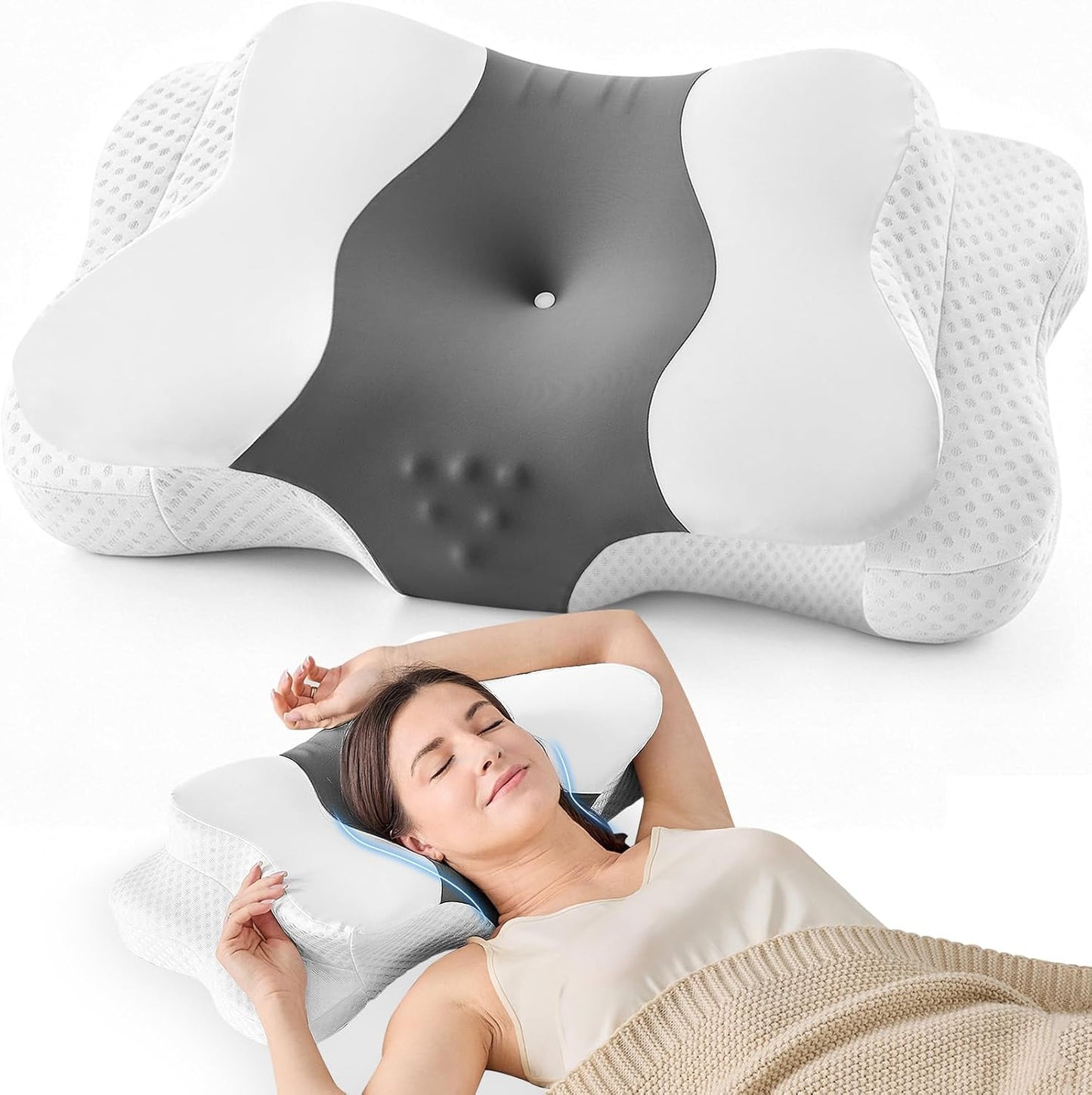 DISSA Cervical Neck Pillow for Side Sleepers Ergonomic Contour Memory Foam Pillow with Adjustable Orthopedic Neck Support for Pain Relief - Gift for Christmas & Birthdays