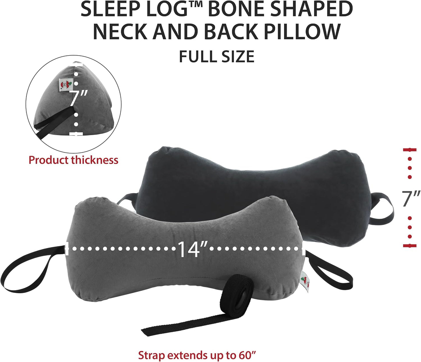 Sleep Log Ergonomic Neck & Travel Pillow for Pain Relief & Support, Full BK | Bone-shaped pillow provides adjustable support for the neck, back, knees, or legs while traveling, sitting, or sleeping.
