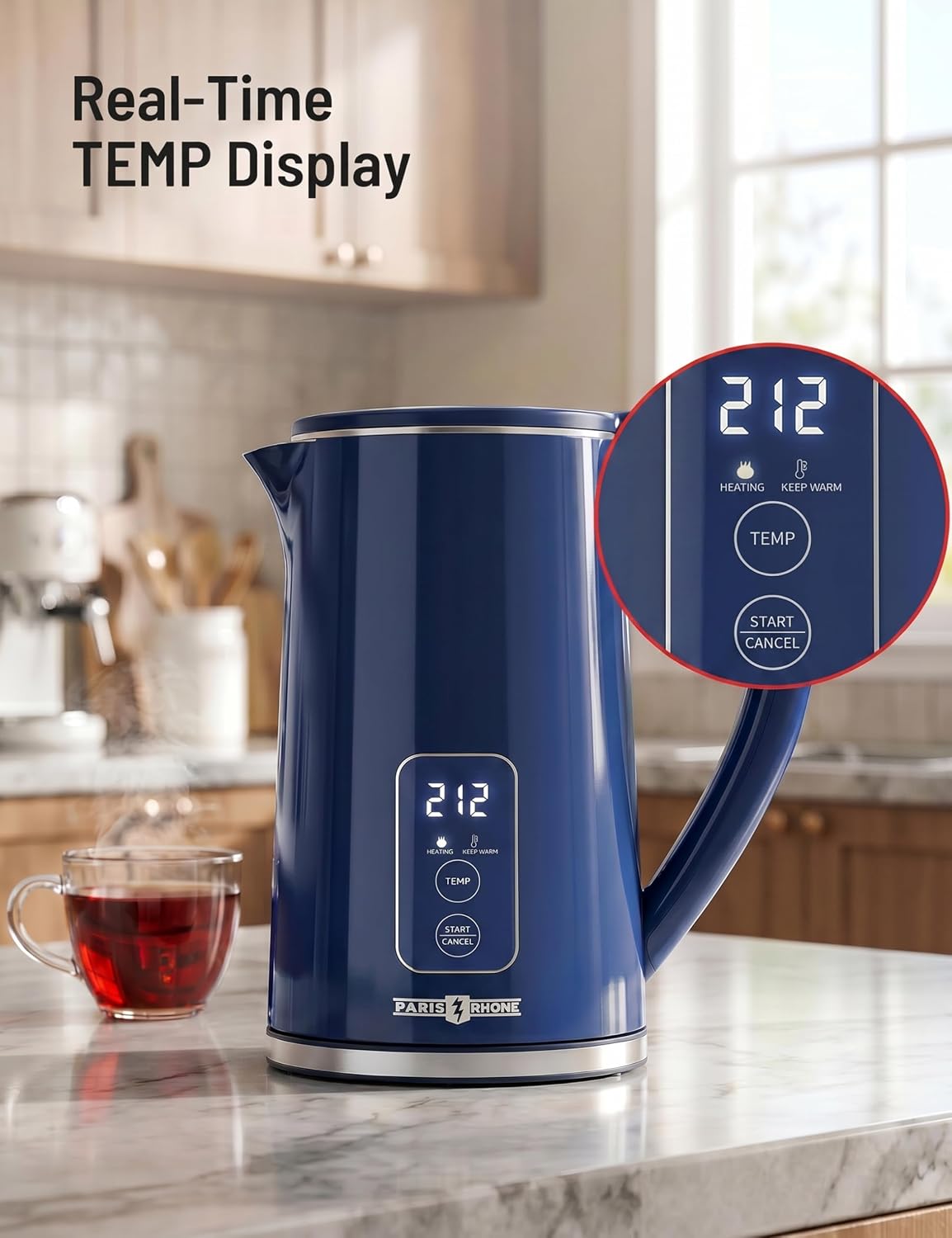 Electric Kettle Temperature Control, 1.7L Large Electric Tea Kettle, 4H Keep Warm Hot Water Boiler with 6 Presets, LED Screen Electric Kettles for Boiling Water, Boil-Dry Protection