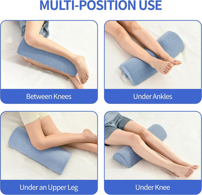 Knee Pillow for Back Sleeping, Gel Memory Foam Leg Pillow for Back Pain, Under Leg Support for Sleeping, Half Moon Bolster Pillow