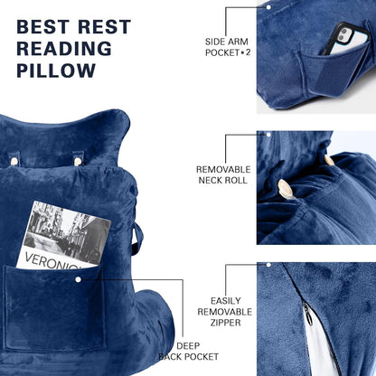 SLIGUY Reading Pillow-Bed Rest Pillow with Detachable Neck Roll & Support Arm for Sitting in Bed Couch or Floor-Backrest Reading Pillow Adult Back Pillow for Reading/Watching TV/Gaming,Dark Grey