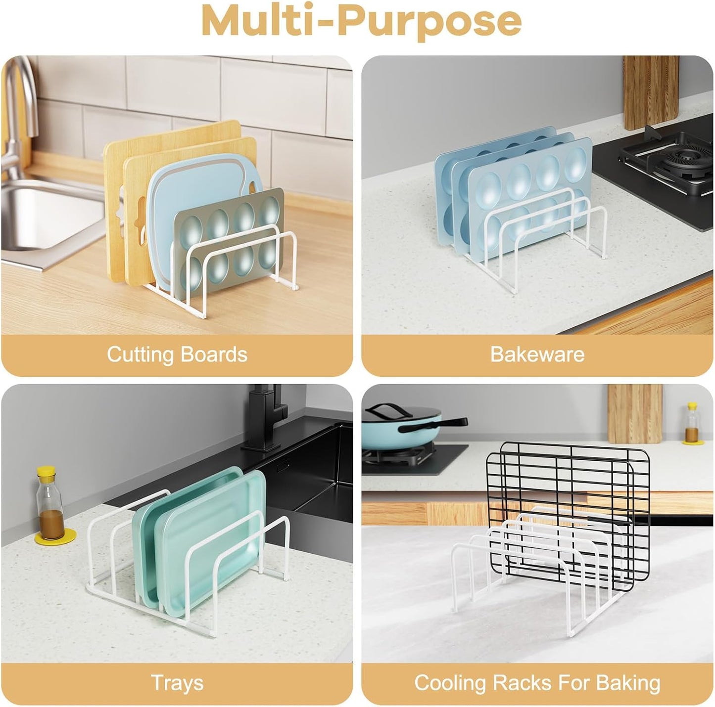 Fikoksol Cutting Board Organizer Storage, Baking Sheet Rack under Cabinet | Heavy Duty Cookie Sheet Organizer, Metal Cutting Board Holder, Space-saving Plate Holder for Cabinet, Tray Divider for Drawer