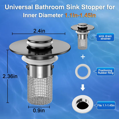 Bathroom Sink Drain Strainer, Pop-up Sink Drain Strainer with Removable Stainless Steel Strainer Basket Hair Catcher, Bathroom Sink Strainer for Bathroom Sink Stopper Replacement(1PCS)
