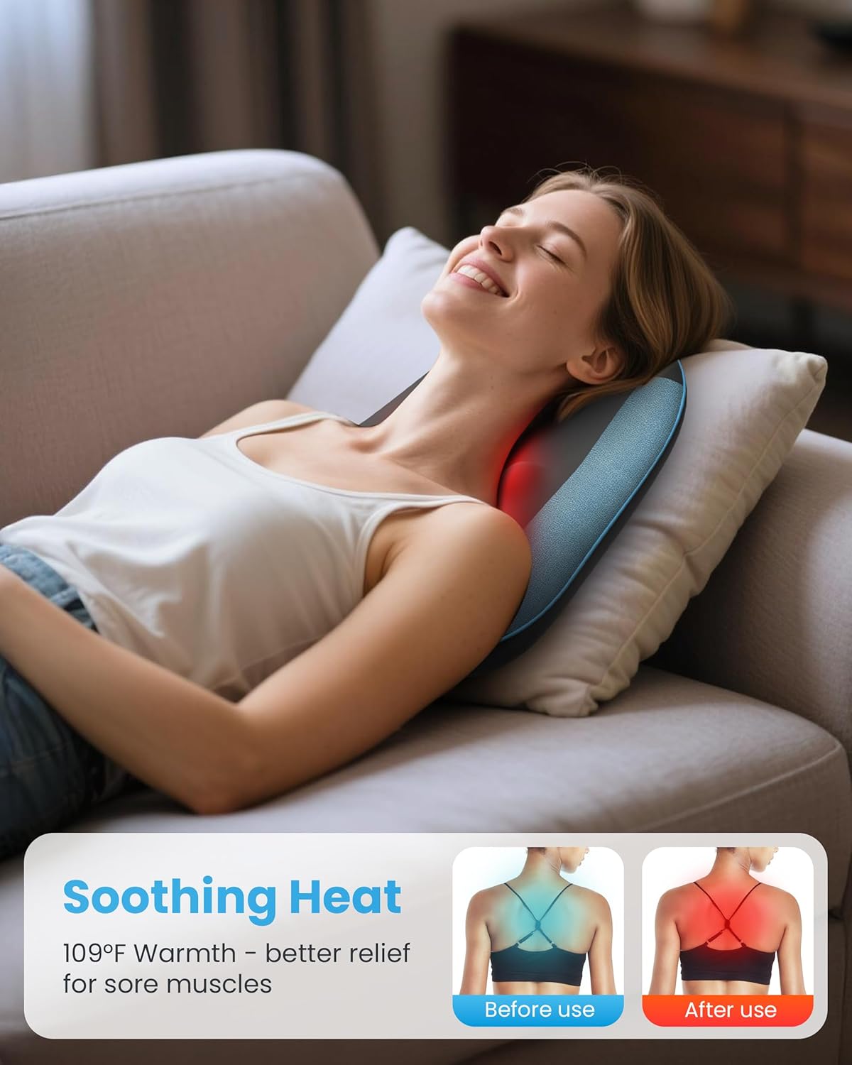 COMFIER Lumbar Support Cushion with Kneading Massage, Heat & Vibration, Ergonomic Back Support Pillow for Office Chair, Seat & Sofa Adjustable Comfort, Gray