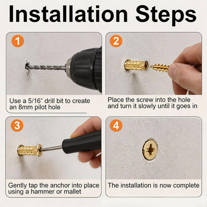 50Pcs 6×14mm Short Expansion Screw Set, Thread Repair Screws for Cabinet Door Hinge Repair & Stripped Thread Restoration, Expansion Anchors, Door Hinge Repair Kit