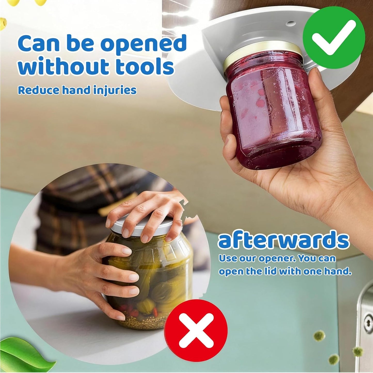 Jar Opener for Weak Hand & Seniors with Arthritis,Under Cabinet Jar Openers for Weak Hands, Easy Grip, One Handed Gadgets & Bottle Opener - Essential Kitchen Gadgets for Home Assistance(White)