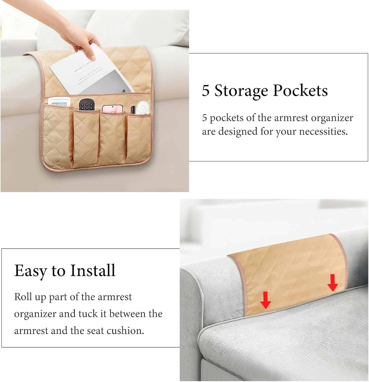 Armchair Caddy for Recliner, Non Slip Sofa Arm Organizer, Sage Green | 5-Pocket Recliner Armrest Organizer, Couch Side Storage Holder for Remotes, Cell Phone, Magazines & Tablets, Machine Washable