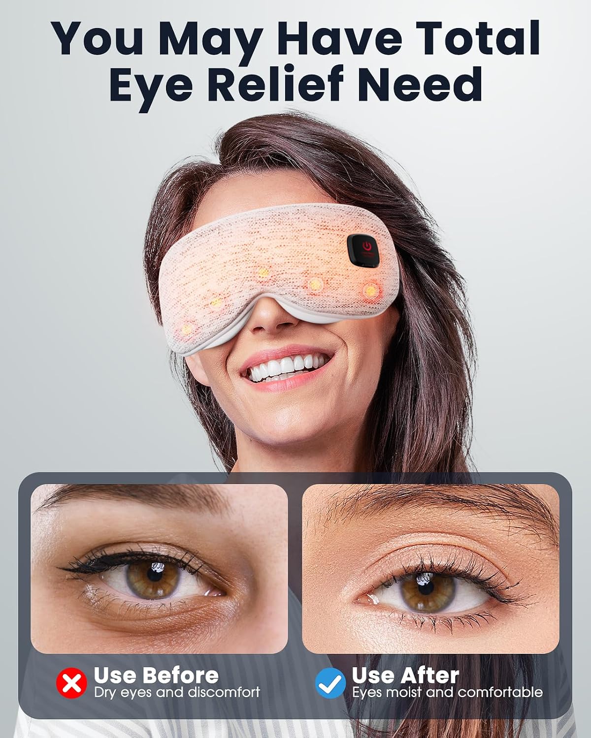 Heated Eye Mask - Cordless Eye Mask for Dry Eyes, Eye Relief, Improved Sleep, Washable Eye Heating pad for Travel and with Replaceable Shell