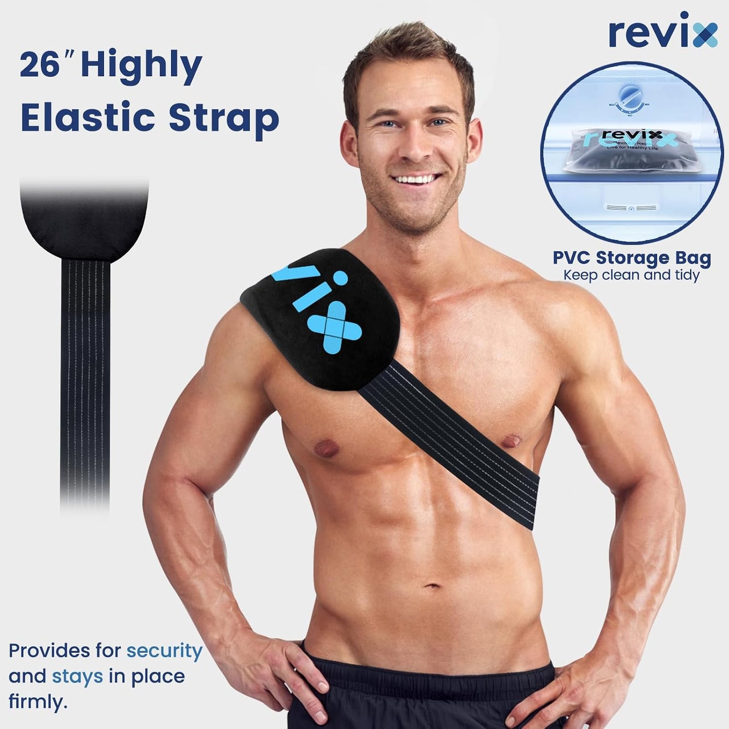REVIX Ice Packs for Injuries, 5 Pack Hot & Cold Gel for Knee & Back | Adjustable Strap, Flexible Cooling Wrap for Shoulder, Neck & Arm, for Surgery Recovery, Muscle Relaxation
