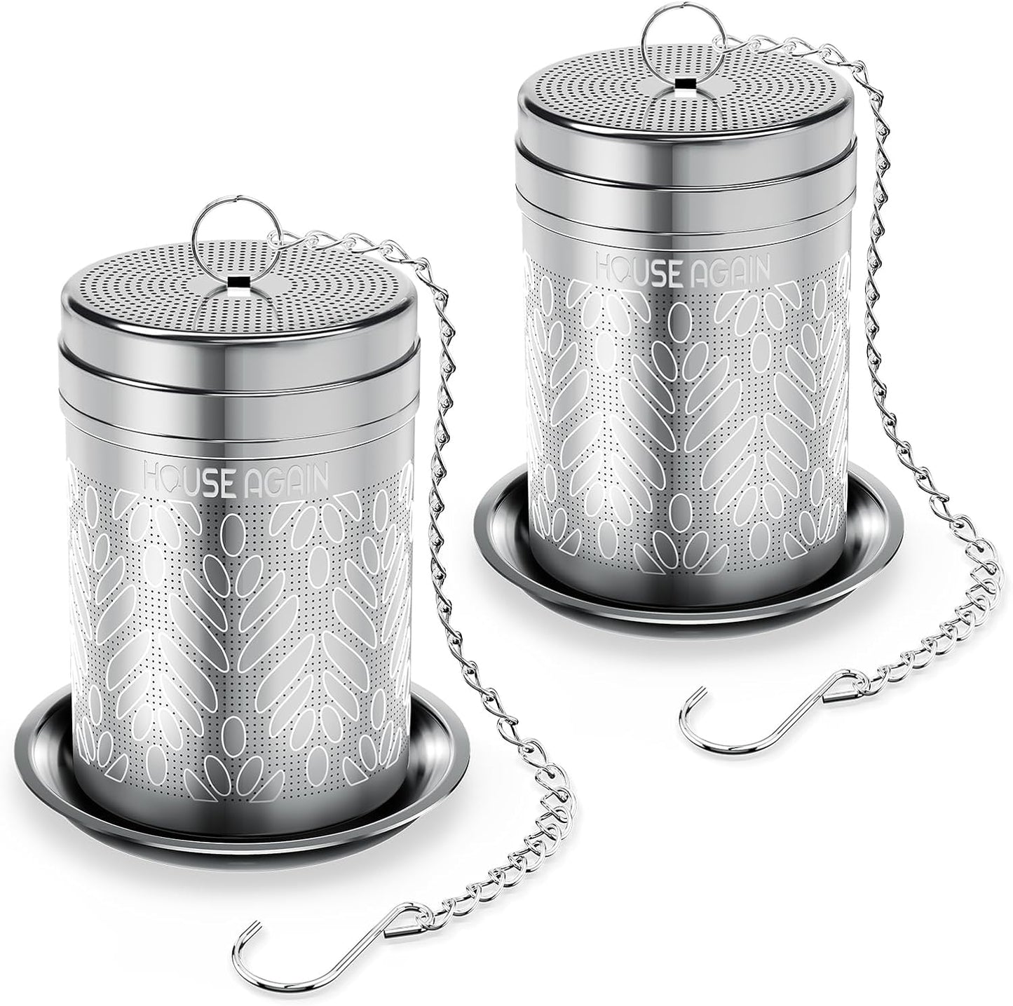 House Again 2 Pack Tea Infusers, Extra Fine Mesh Tea Strainers for Loose Tea, Updated Slim Threaded Lid & 304 Stainless Steel, Loose Leaf Tea Steeper for Brew Tea Spices & Seasonings