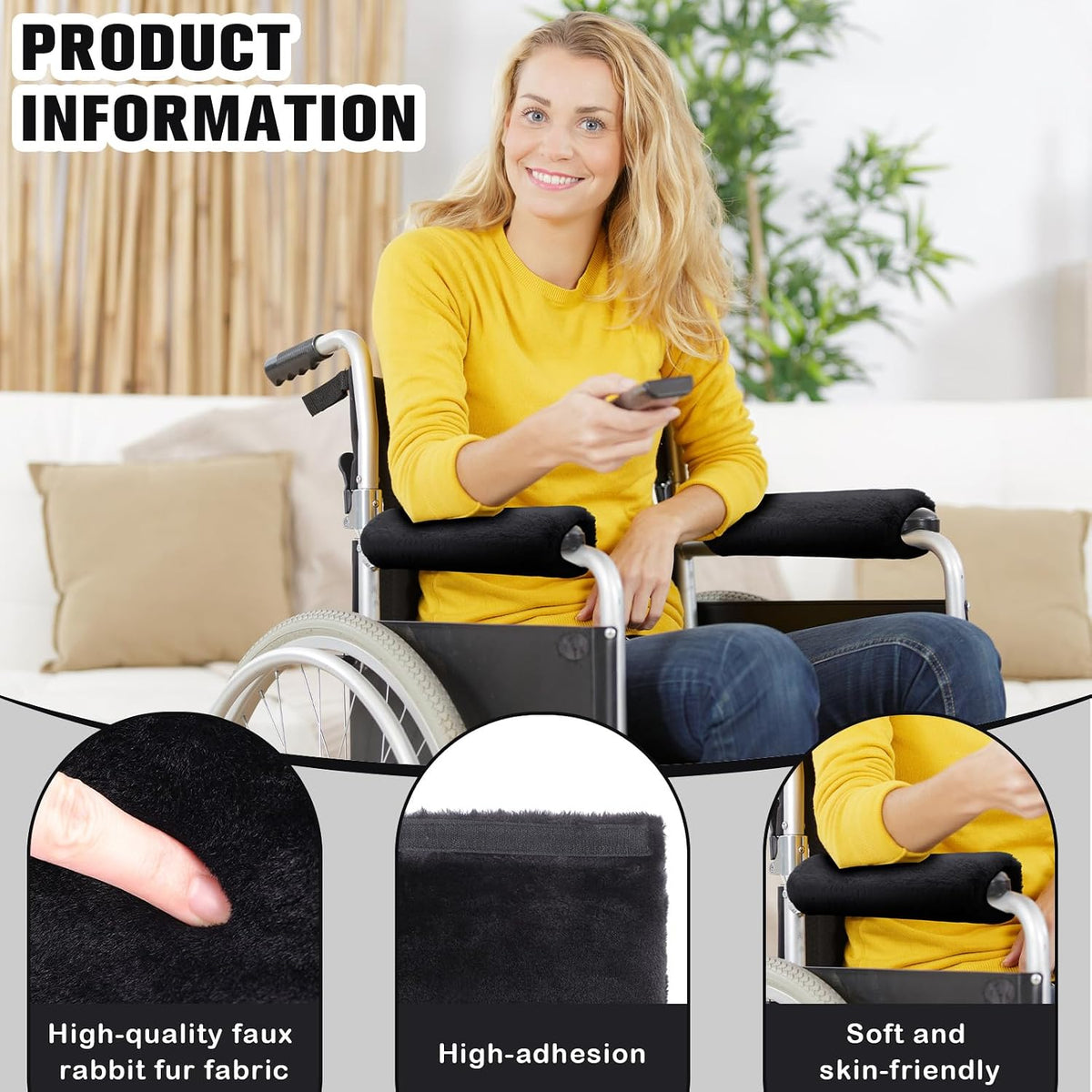 Threlaco 2 Pcs Wheelchair Armrest Covers Soft Fluffy Foam Wheelchair Armrest Pads Non Slip Arm Rest Cover Cushion Pad for Armchairs Office Chairs(Blue)
