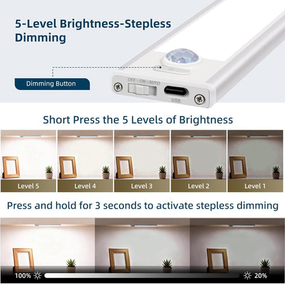 4 Pack Under Cabinet Lighting, Rechargeable Motion Sensor Light Indoor, Wireless Dimmable Magnetic Closet Lights, 32 LED Under Counter Lights for Kitchen, Wardrobe, Stairs, White Light
