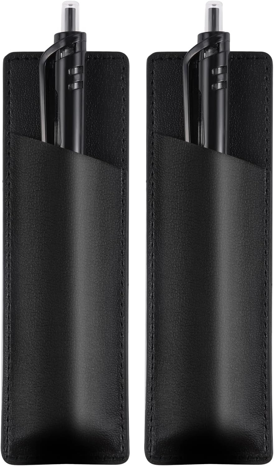 KINBOM 2pcs Leather Magnetic Pen Holder for Refrigerator PU Leather Pen Pouch Holder for Fridge or Other Metal Surfaces (Black)