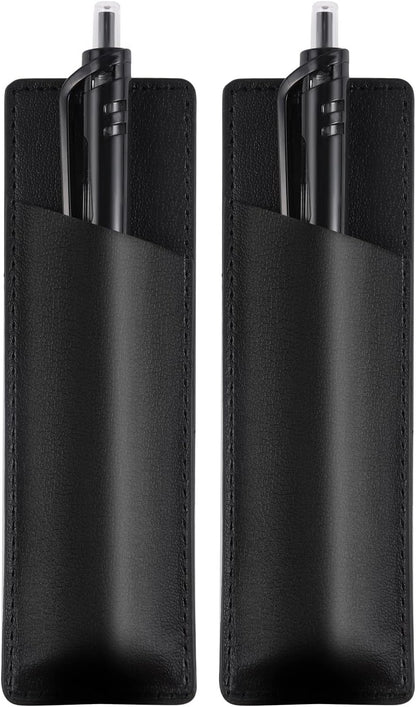 KINBOM 2pcs Leather Magnetic Pen Holder for Refrigerator PU Leather Pen Pouch Holder for Fridge or Other Metal Surfaces (Black)