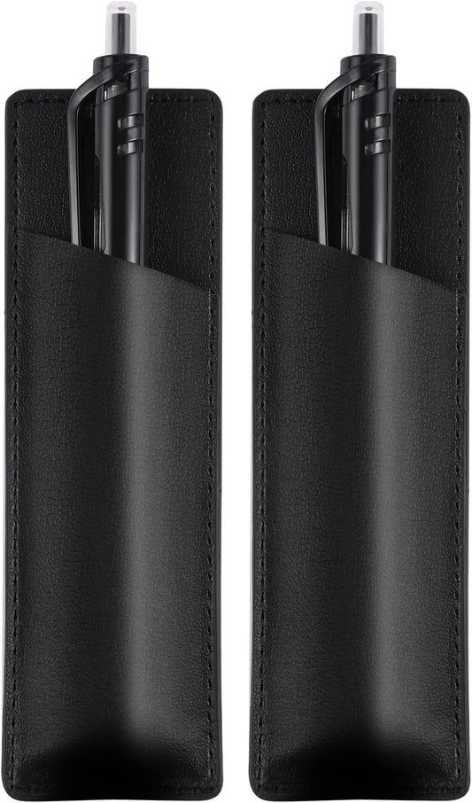 KINBOM 2pcs Leather Magnetic Pen Holder for Refrigerator PU Leather Pen Pouch Holder for Fridge or Other Metal Surfaces (Black)
