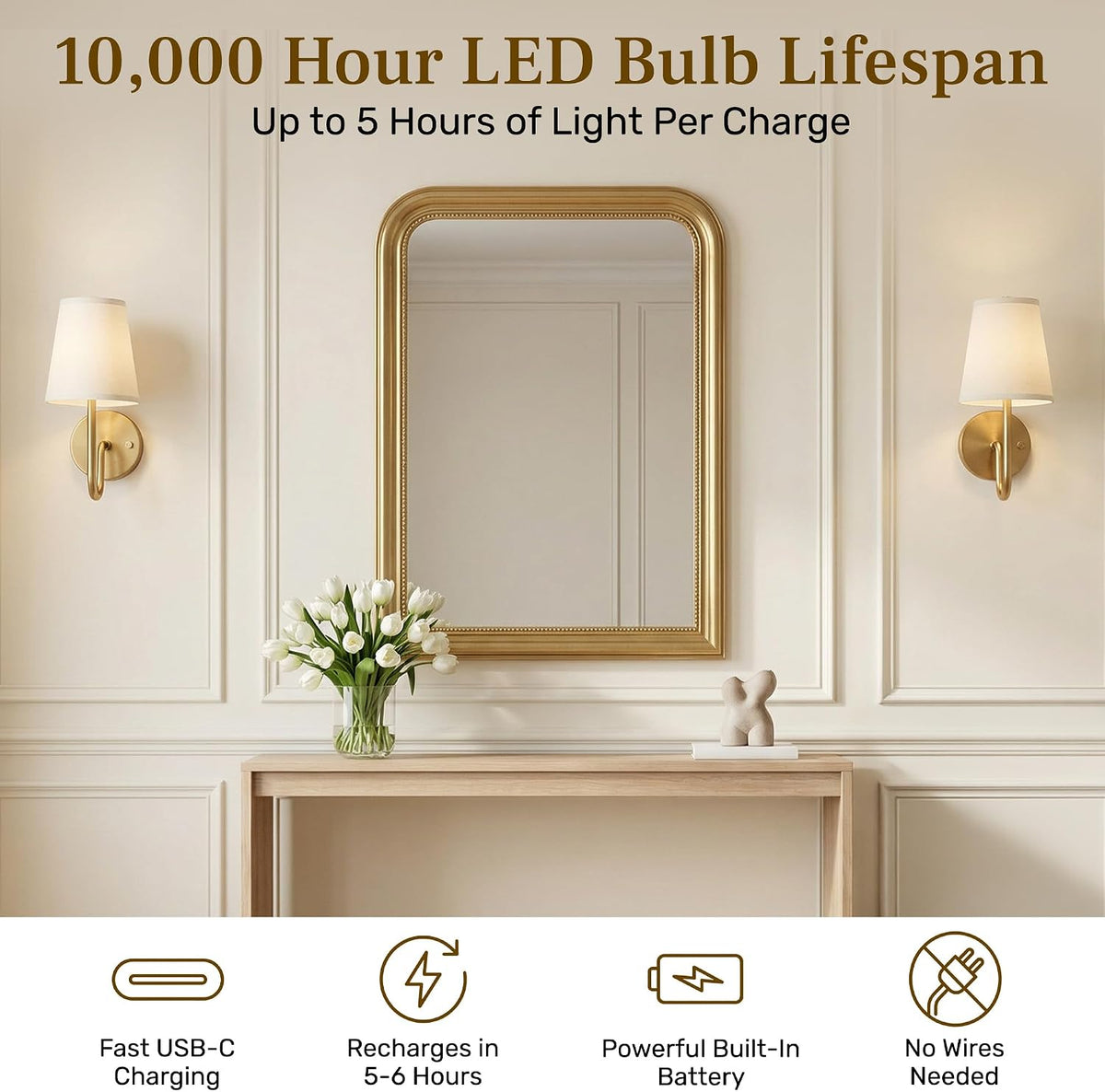 Bell+Howell 2 Pk Rechargeable Wall Sconces Set of Two - Gold