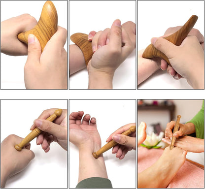 Honbay 2PCS Reflexology Tools Wood Body Massager Triangle Gua Sha Board Scraping Board Foot Massage Stick Tool Head Neck Hand Waist Calf Leg Foot Massager (Camphor Wood)