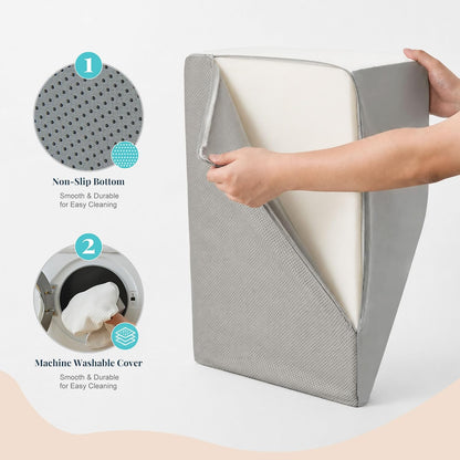 Yojoker Leg Elevation Pillow Blood Circulation, Memory Foam Wedge Pillow for Legs Swelling, Leg Elevation Pillows for After Surgery, Knee Wedge Pillow for Sleeping Back Hip Ankles Relief White/Grey