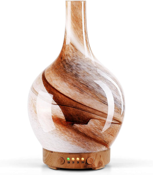 Porseme 150ml Handmade Essential Oil Diffuser 6H Runtime | Elegant Handmade Glass Aroma Diffuser with 7-color LEDs, Quiet Aromatherapy and Safe Auto Shut-off, Perfect for Gifts