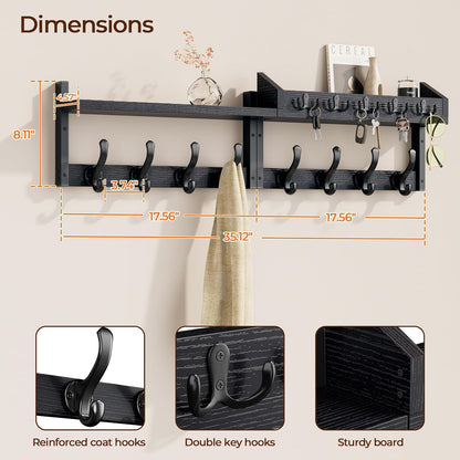 Evermagin 29" Coat Rack Wall Mount with Shelf for Entryway, Rustic Brown | Wall Mounted Coat and Key Rack with Hooks, Key Holder with Mail Organizer for Wall, Living Room, Mudroom, Bedroom