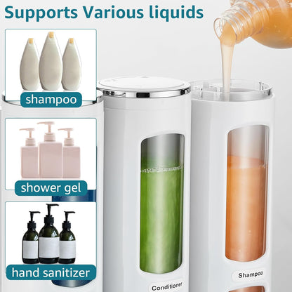 Pollock Shampoo and Conditioner Dispenser Wall Mounted,400ML*3 Chamber | Shower Soap Dispenser No Drilling,Refillable Shampoo Dispenser for Shower,Body Wash Dispenser for Bathroom,White