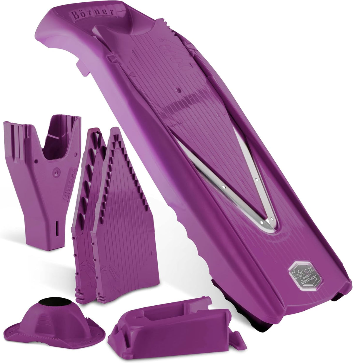 Mandoline Food Slicer Börner V5 (Profi Set) by Reston Lloyd • V-Slicer with 4 Inserts, Docking Station & Food Holder • Made in Germany • Fruit & Vegetable Chopper • Multiple Settings • Color: Lime