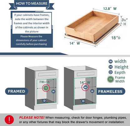 Pull Out Cabinet Drawers - 9x2 Size Options (10-29'W,18-21'D), Pre-Assembled with Soft Close Slides, Solid Beechwood, Easy Installation(10'W x 18'D)