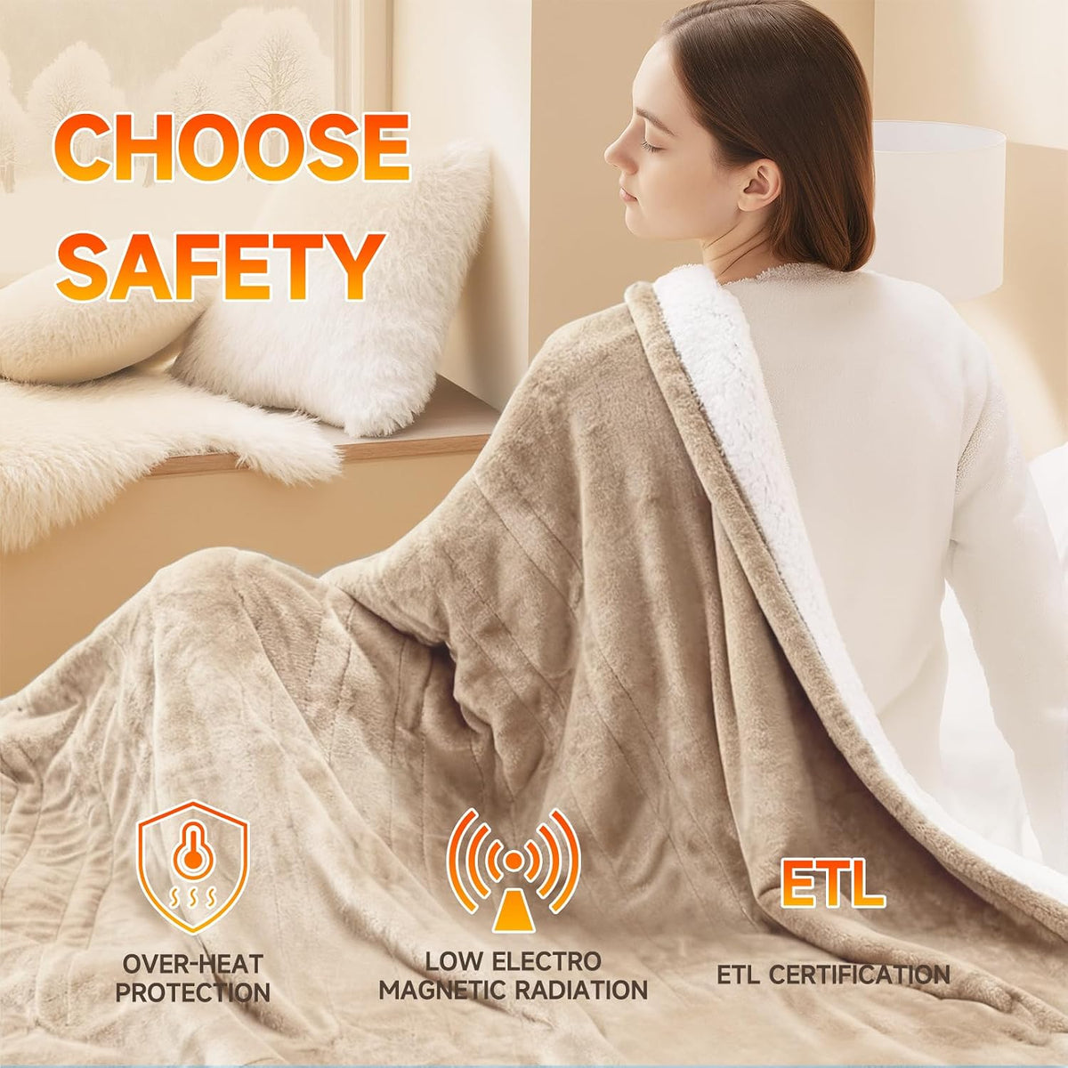 Heated Blanket Electric Throw Blanket with Built-in Button Controller 50"x60" One-Touch Ultra Cozy Soft Warm Heating Electric Blanket with 4 Heat Levels & 4 Hours Auto-Off Overheat Protection
