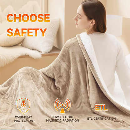 Heated Blanket Electric Throw Blanket with Built-in Button Controller 50"x60" One-Touch Ultra Cozy Soft Warm Heating Electric Blanket with 4 Heat Levels & 4 Hours Auto-Off Overheat Protection