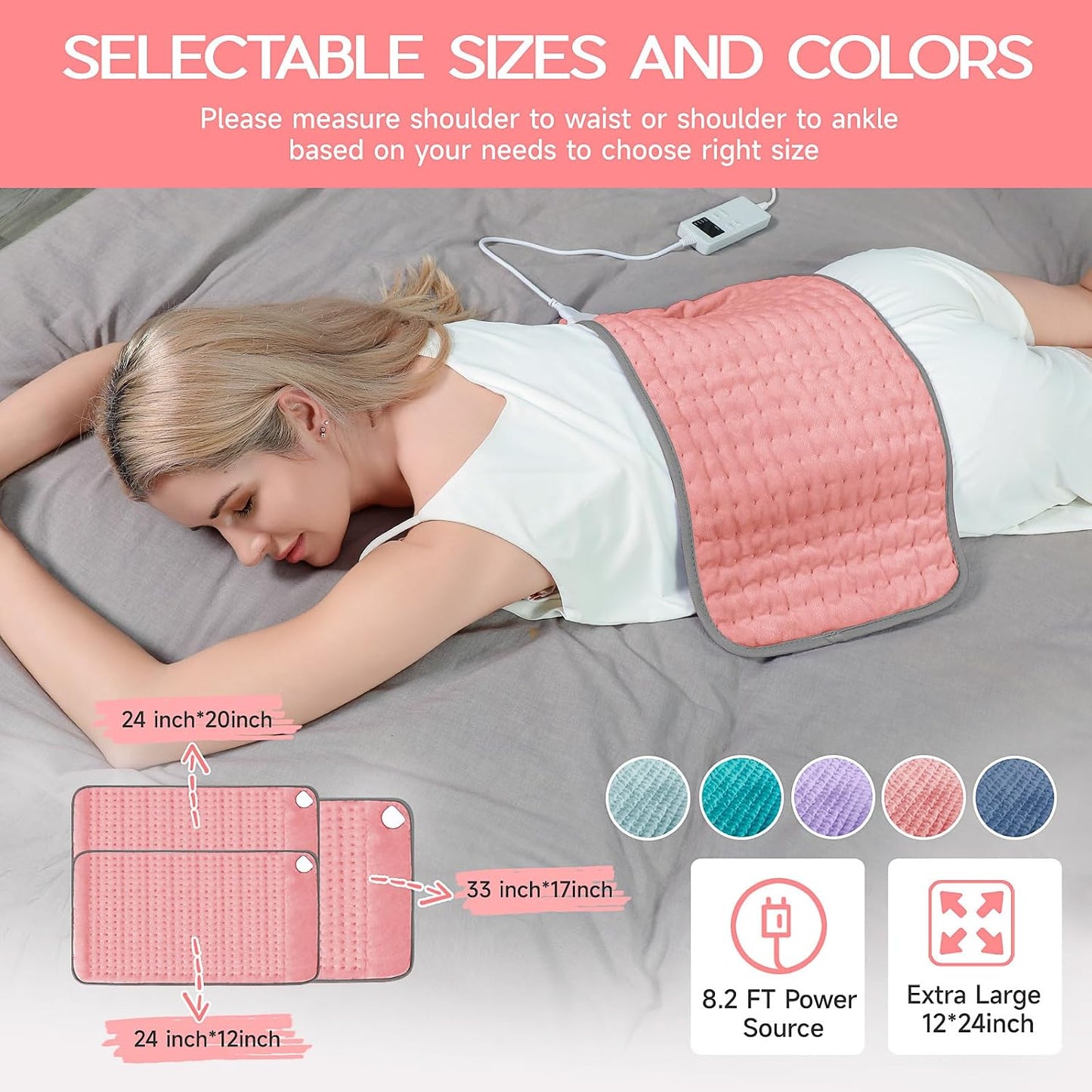 Heating Pad for Period Cramps, Heating Pad for Back/Neck/Shoulder Muscle Pain, 6 Heating&4 Timer Setting, Auto Shut Off, Dry/Moist Heat & Machine Washable, Gray Birthday Christmas Gifts for Women Mom