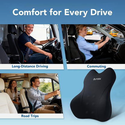 QUTOOL Lumbar Support Pillow for Car, Truck Accessories Travel Essentials, Memory Foam Back Cushion for Driving Seat, Back Pain Relief,Washable Cover, Lower Back Support Fits Most Cars(Black)