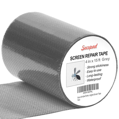 Secopad 4" x 360" (30FT) Screen Repair Tape, Screen Repair Kit, Grey | Window Screen Patch, Quick Repair, Strong Adhesive, Easy to Use, For Mesh Window & Door, Cuttable Fiberglass, No Tools Needed
