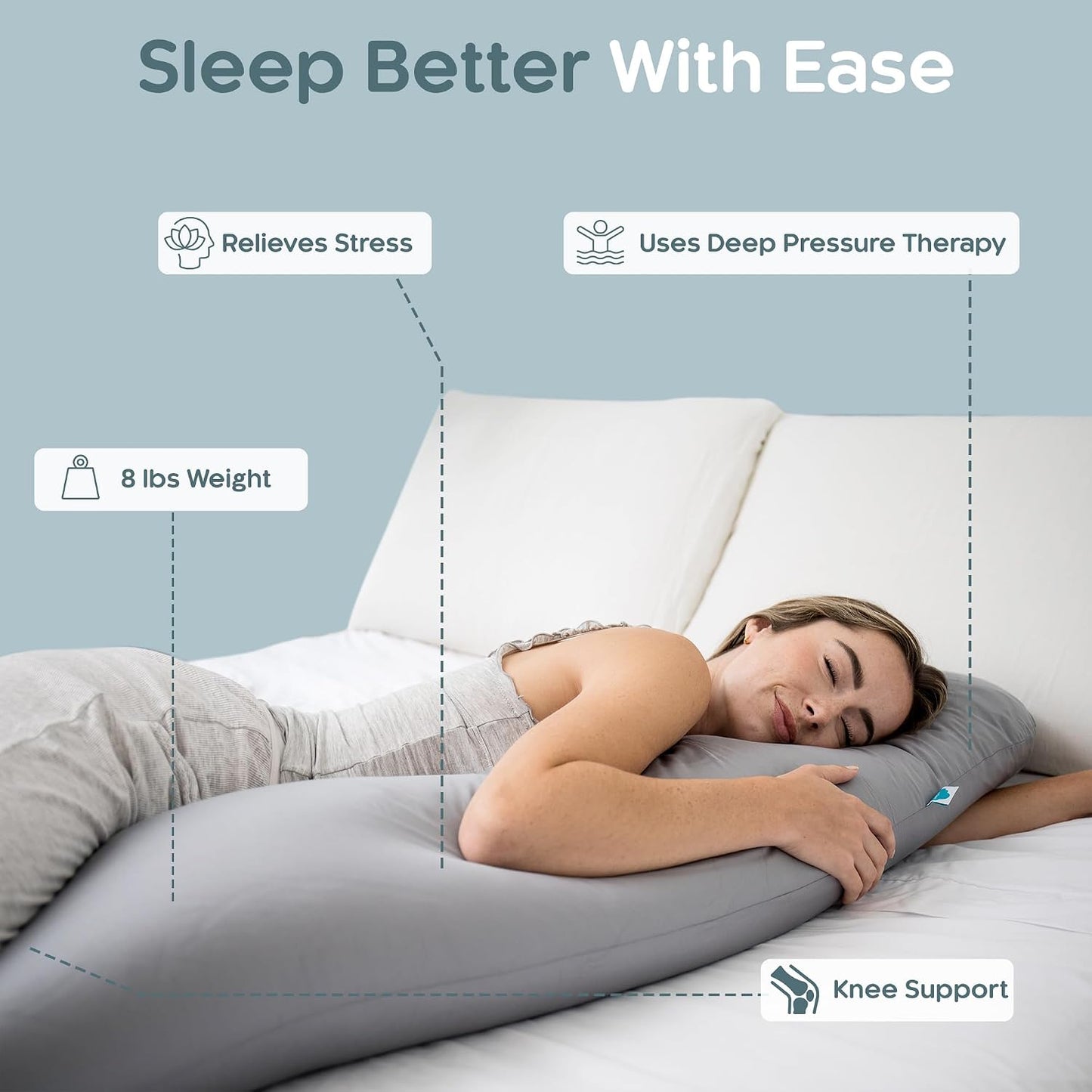 Weighted Body Pillow 6.5lbs, Cooling Tencel Cover, 41” x 10” | Calming Weighted Comfort, Breathable Cooling Cover, Machine Washable, Made for Side Sleepers, 12 Month Warranty