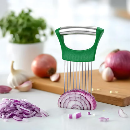 Stainless Steel Onion Holder for Slicing,Onion Slicer Holder,Kitchen Gadget | Green Onion Slicer Holder, Onion Cutter for Slicing of Onions, Tomatoes, Avocados, Eggs and Other Vegetables