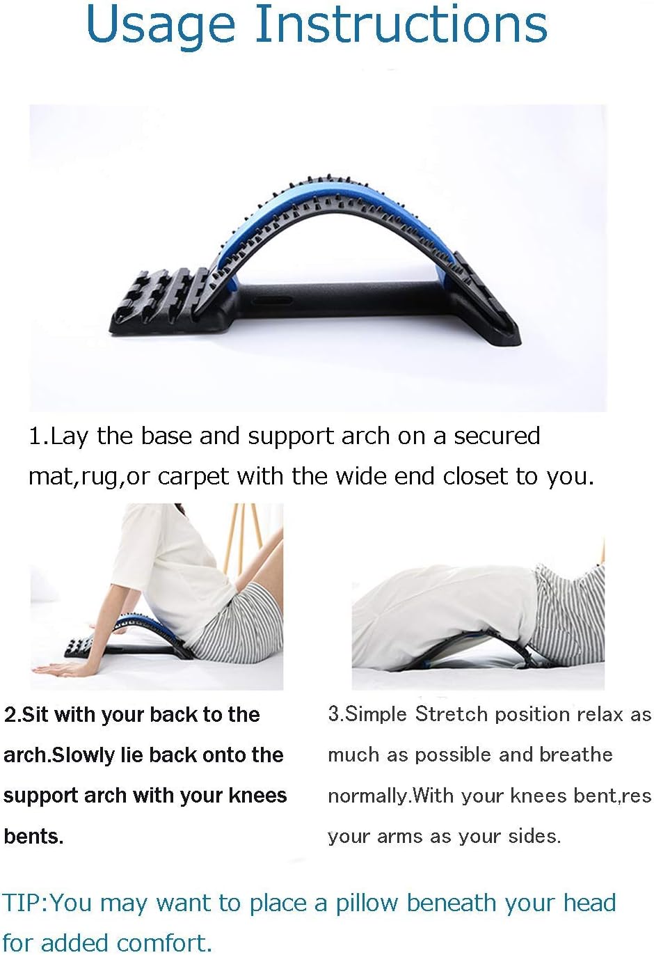 Back Stretching Device,Back Massager for Bed & Chair & Car,Multi-Level Lumbar Support Stretcher Spinal, Lower and Upper Muscle Pain Relief(Black/Blue)