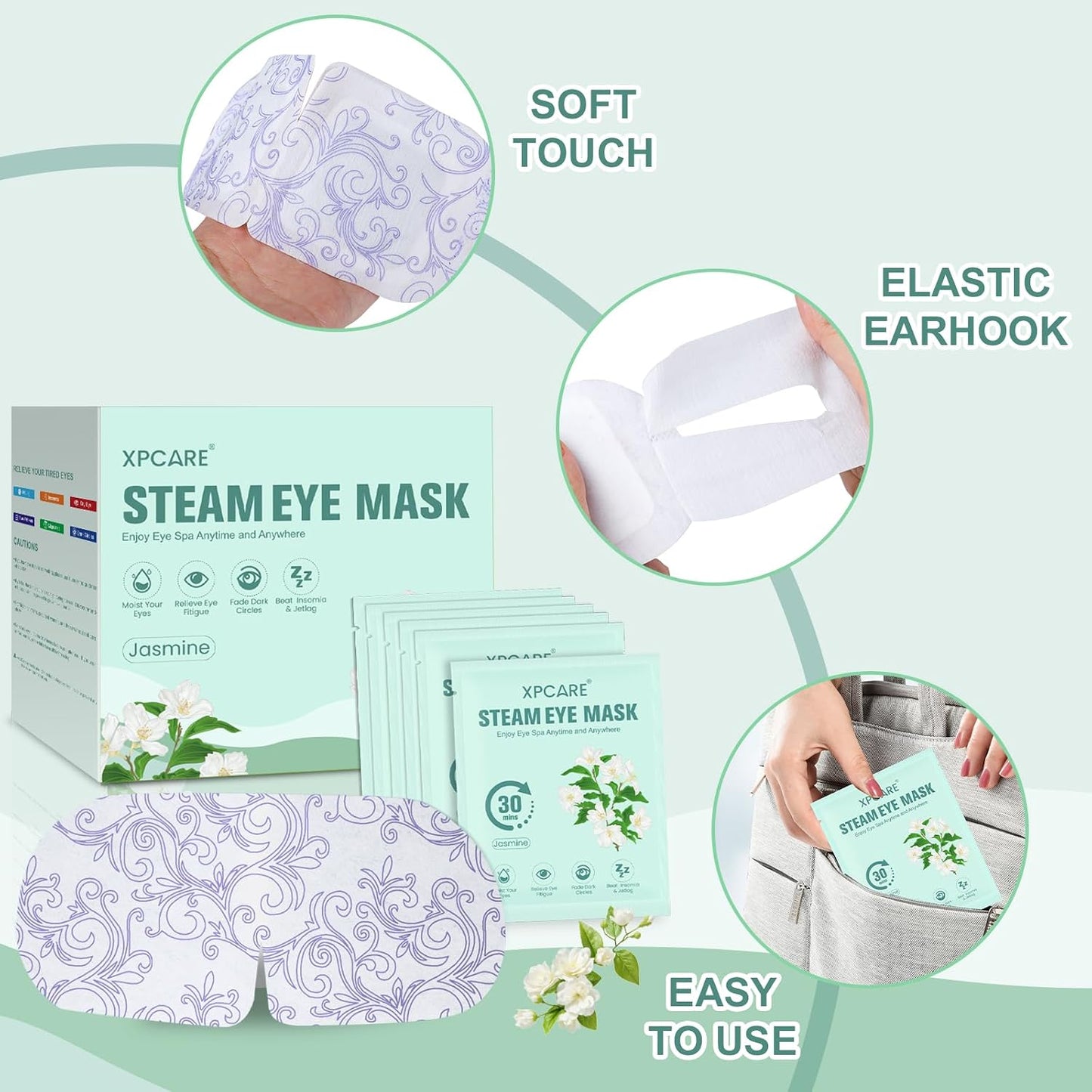 XPCARE 48 Pack Steam Eye Masks for Dry Eyes, Self Heated Steam Warm Eye Mask, Disposable Heated Eye Mask for Dark Circles, Puffy Eyes, Relief Stress Eye Fatigue (Unscented)