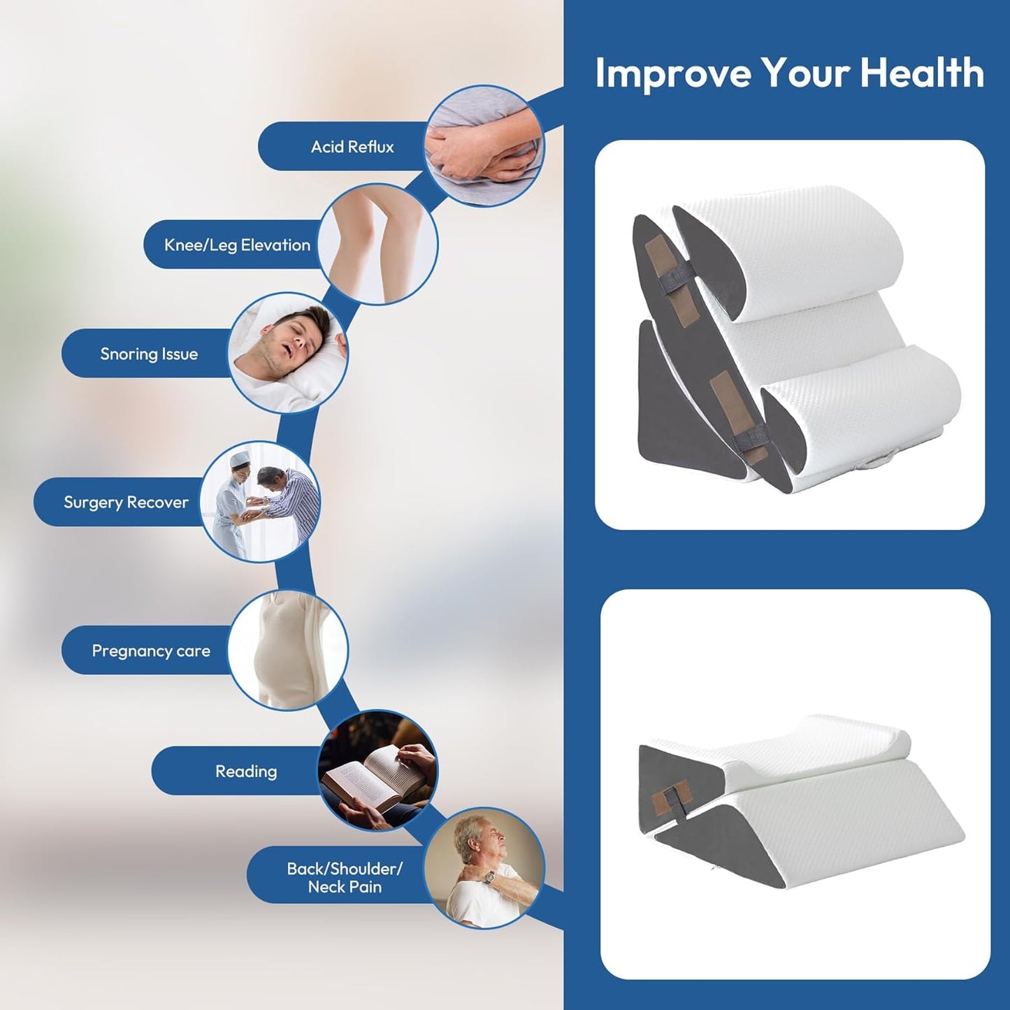 Ahpmeoa 6PCS Wedge Pillow Set for After Surgery, Back Pillow for Bed Sitting Up, Orthopedic Bed Wedge for Body, Leg Pain Relief, Memory Foam Pillow for Post Surgery, Sleeping, Acid Reflux, Plush Grey
