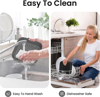 Redfly 2 Pack Silicone Air Fryer Liners, Square Reusable Non-Stick Basket Inserts for 4-5 QT Air Fryers, Dishwasher Safe Parchment Paper Replacement Accessories Gray & Black