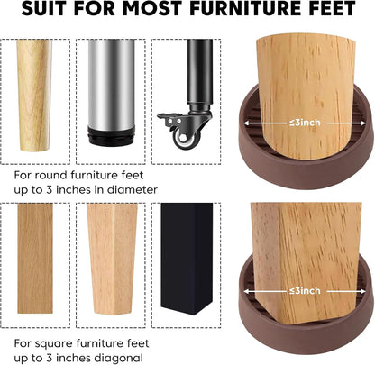 Rubber Non-Slip Furniture Pads, 2"x2" Casters Cup, Round, Brown, 8 PCS | Rubber Feet Floor Protector For Hardwood Floors, Prevent Scratching of The Floor, For Bed Sofa Table and Chair, Stopper