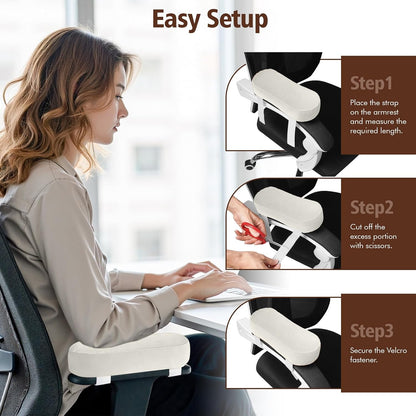 2-Pack Non-Slip Armrest Pads for Office & Gaming Chairs - Ergonomic Forearm Support Pillow for Desk, Computer & Wheelchair, Pressure Relief Cushions (Black)