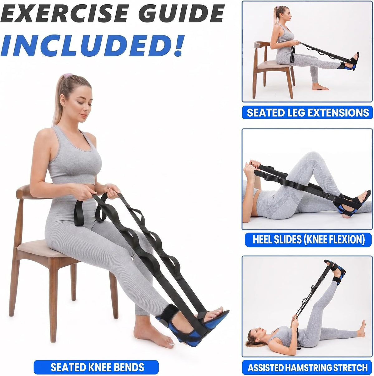 Knee Recover Strap for Post-Surgery Rehab - Recovery from Knee Replacement, ACL, MCL- Physical Therapy Aid for Bed Mobility, Seniors & Elderly, Foot & Calf Stretcher for Plantar Fasciitis