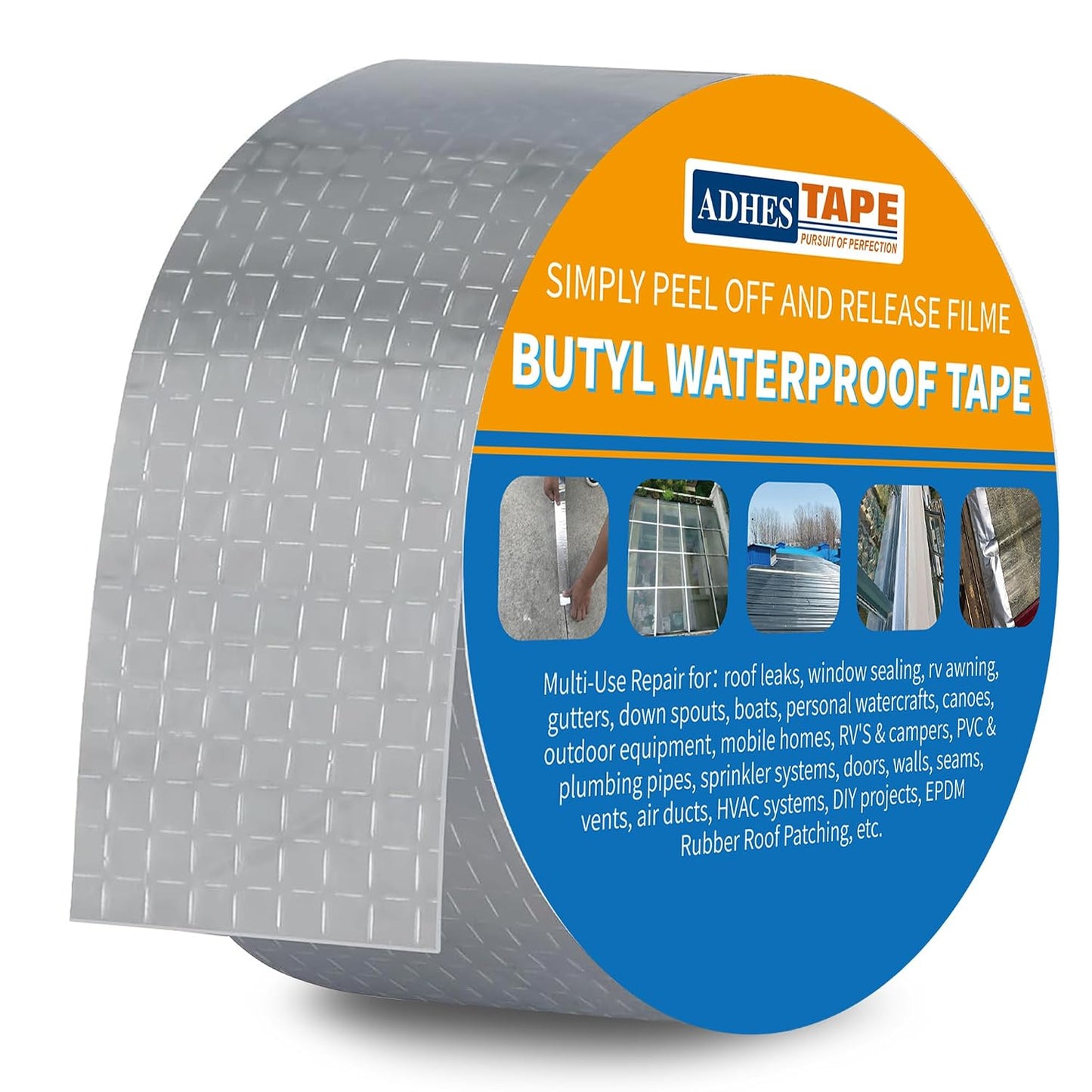 ADHES Butyl Tape Waterproof Tape, 2in x 16ft Aluminum Foil Tape | Butyl Sealant Tape for RV Repair,Window,Boat, Pipe Sealing, Glass & EDPM Rubber Roof Patching(Model:RAY100-2,Glue Color:Gray)
