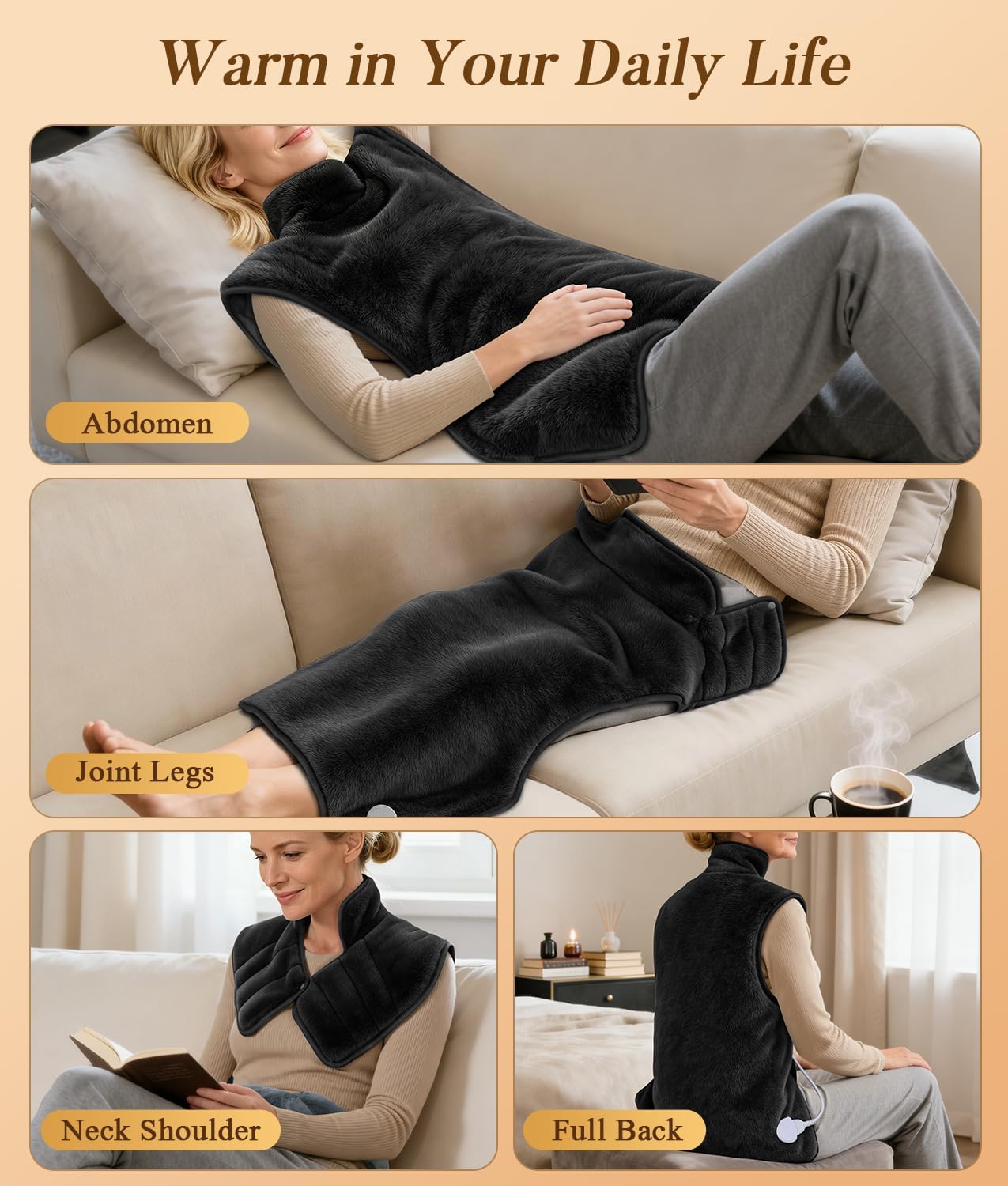 Far Infrared Heating Pad for Neck and Shoulders and Back | 6X Deeper Targeted Heat Therapy for Fast Chronic Pain Relief in Seniors – 20% Heavier, 8 Heat Levels, 4H Auto Shut Off
