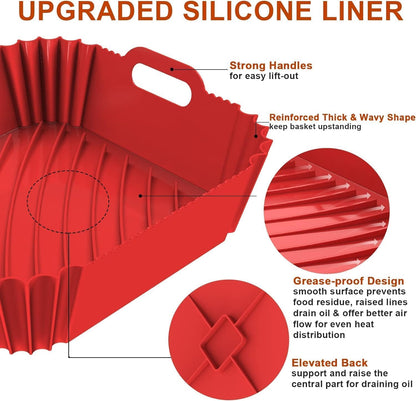 Air Fryer Silicone Liners Square 2 Pack 7.1 Inch Airfryer Liners 4-7 QT Reusable Air Fryer Liners Silicone Pot Oven Liner Baking Tray, Air Fryer Basket Silicone Mat Bowl Air Fryer Accessories Kitchen