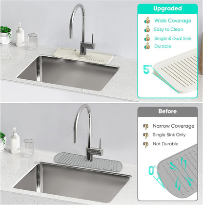 24 Inch Longer Faucet Mat for Kitchen Sink [5° Slope Fast Self-draining]Bathroom Kitchen Sink Splash Guard Silicone Sinks Faucet Mat Splash Guard for Kitchens Sinks Area Tidy Splashs Draining Mats