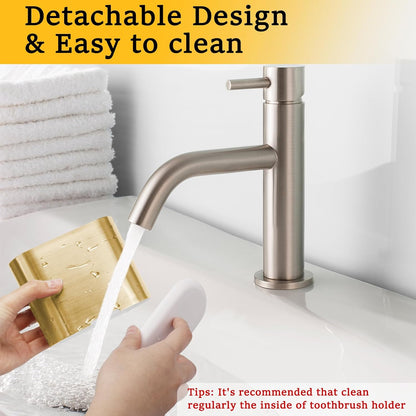 Bamboo Toothbrush Holder for Bathrooms Toothpaste Organizer, Small, White | 2 Slots, Easy to Clean, Plastic, Kids Electric Toothbrush, Drainage, Removable, For Bathroom, Vanity, Kitchen Sink, Office