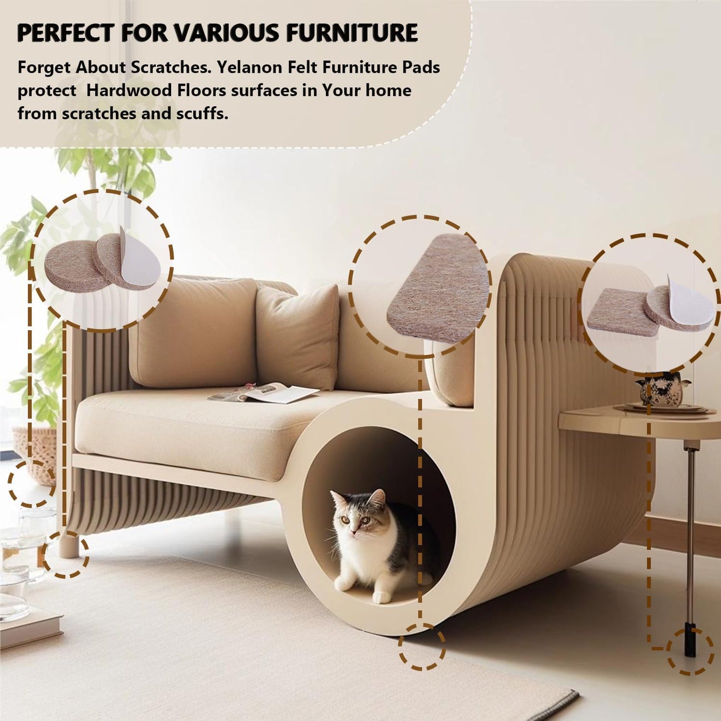 Felt Furniture Pads -56 Pcs(1+2)” Premium Felt Pads for Chair Legs Furniture, Floor Protectors for Hardwood Floors,Brown