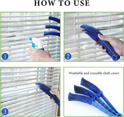 DXNQ 2 PCS Blind Cleaner Duster Tool, Window Venetian Hand-held 7 Finger Dusting Cleaner Brush, Blinds Cleaning Brush Tool for Window Shutters Air Conditioner, Car Accessories (Blue+Green)