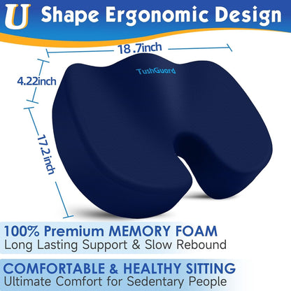 TushGuard Seat Cushion for Office Chair, Car, Memory Foam, Black Large | For Back, Coccyx, Sciatica, Tailbone Pain, Ergonomic Design, Non-Slip, Desk Wheelchair Use, Supportive Butt Pillow, For Man