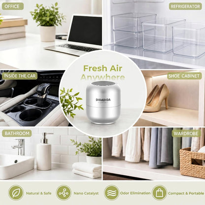 Refrigerator Deodorizer & Air Purifier, 2 Pack | Eliminates 99% Odors, Long-Lasting Activated Charcoal Odor Absorber for Fridge & Home (Silver+Black)